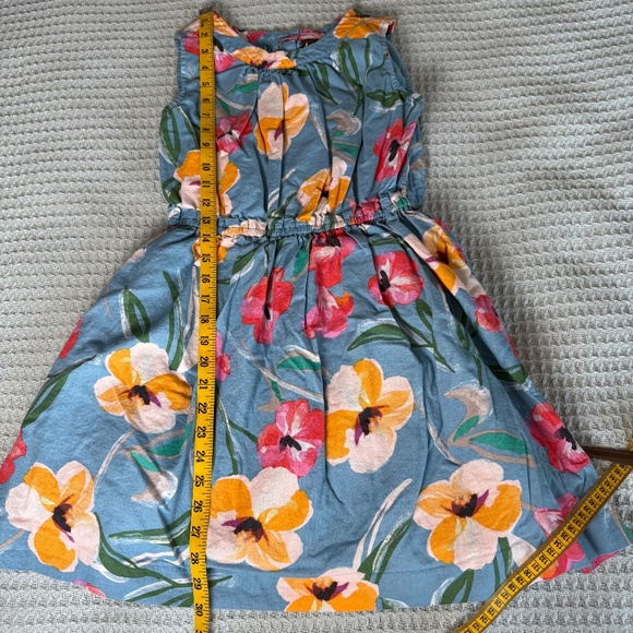 Tea Collection Linen Blend Sleeveless Dress Girls 12 Blue Floral Twirl Skirt - Picture 9 of 9